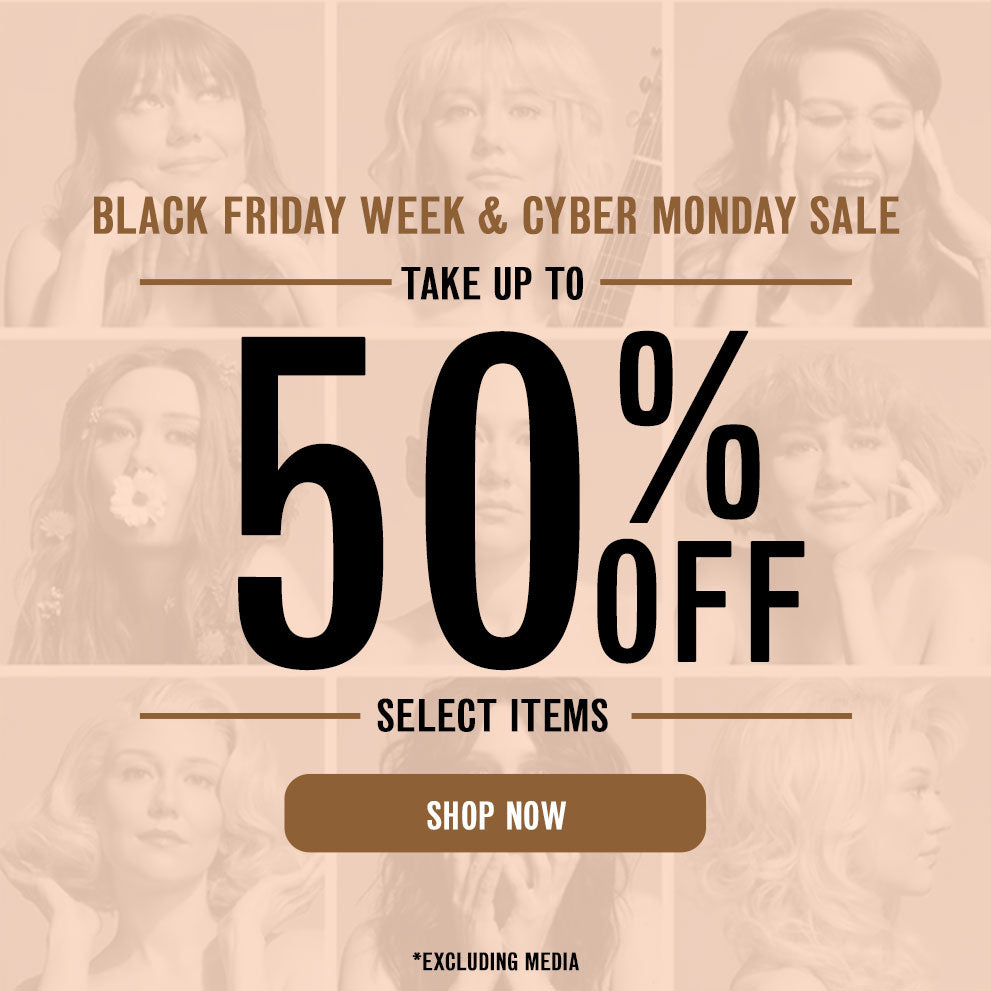 Black Friday and Cyber Monday sale advertisement with a woman's face blurred in the background.